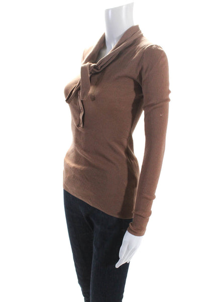 Tibi Womens Allonge Collar Ribbed Sweater Brown Size XS 13913994