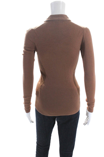 Tibi Womens Allonge Collar Ribbed Sweater Brown Size XS 13913994