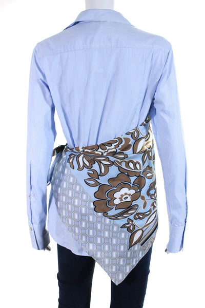 Le Sarte Pettegole Womens Cotton Striped Collared Buttoned Top Blue Size EUR44