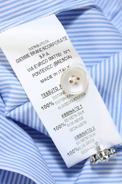 Le Sarte Pettegole Womens Cotton Striped Collared Buttoned Top Blue Size EUR44