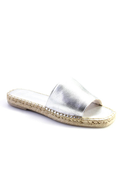 Dolce Vita Womens Leather Espadrille Slide On Bobbi Sandals Silver Size 7