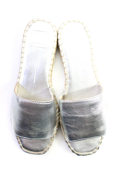 Dolce Vita Womens Leather Espadrille Slide On Bobbi Sandals Silver Size 7