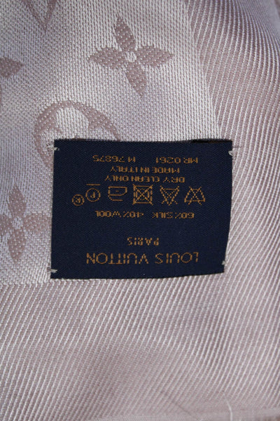 Louis Vuitton Womens Frayed Hem Monogram Silk Wool Jacquard Scarf Blue 56"