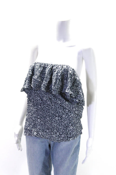 As by Df Womens Ruffled One Shoulder Floral Top Blouse Blue White Size medium