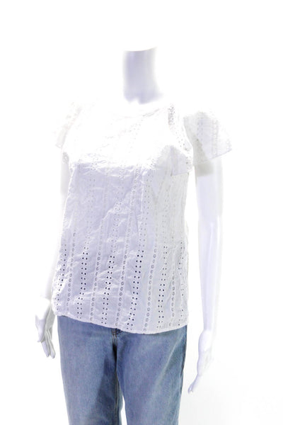 APC Womens Short Sleeve Crew Neck Eyelet Top Blouse White Cotton Size FR 38