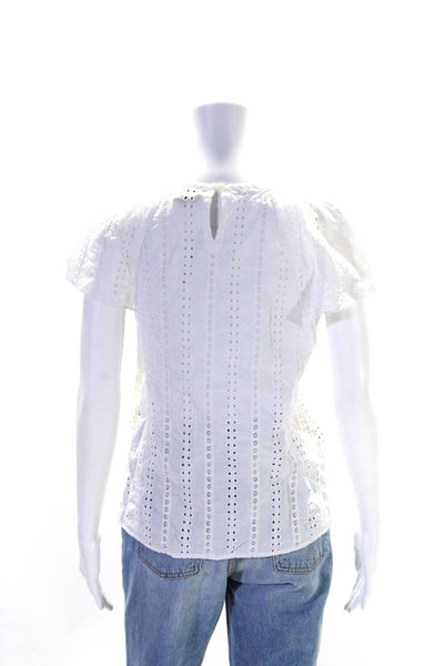 APC Womens Short Sleeve Crew Neck Eyelet Top Blouse White Cotton Size FR 38