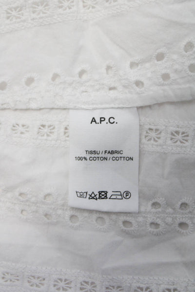 APC Womens Short Sleeve Crew Neck Eyelet Top Blouse White Cotton Size FR 38