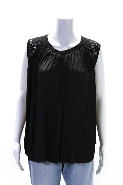 Generation Love Womens Sleeveless Lace Trim Satin Pleated Top Black Size Small