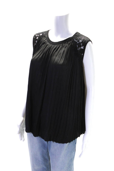 Generation Love Womens Sleeveless Lace Trim Satin Pleated Top Black Size Small