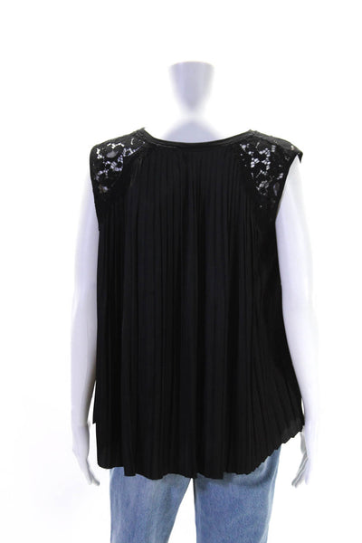 Generation Love Womens Sleeveless Lace Trim Satin Pleated Top Black Size Small