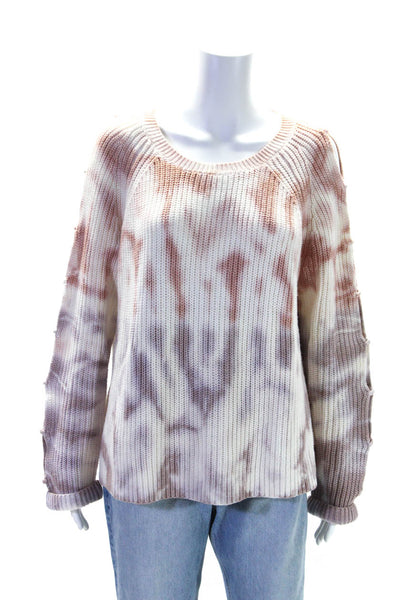 360 Sweater Womens Scoop Neck Cut Out Tie Dyed Sweater White Pink Size Medium