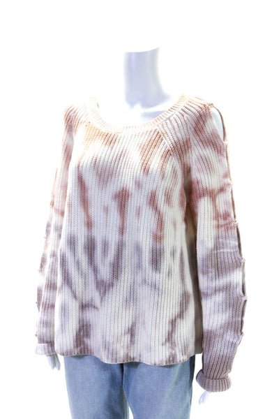 360 Sweater Womens Scoop Neck Cut Out Tie Dyed Sweater White Pink Size Medium