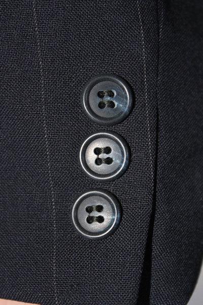 Valentino Uomo Mens Wool Striped Print Button-Up Collared Blazer Navy Size EUR40