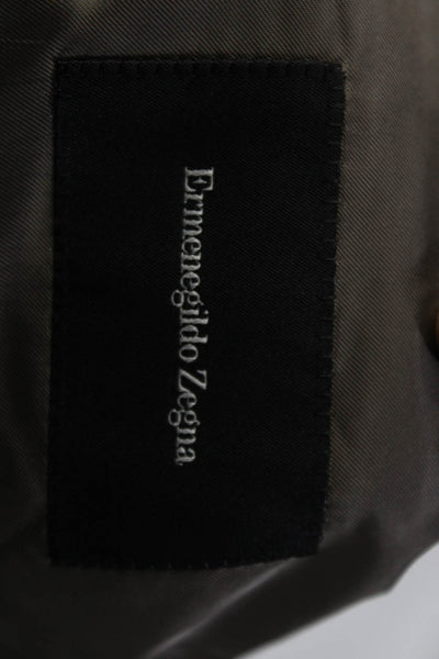 Ermenegildo Zegna Mens Wool Houndstooth Print Buttoned Blazer Beige Size EUR54