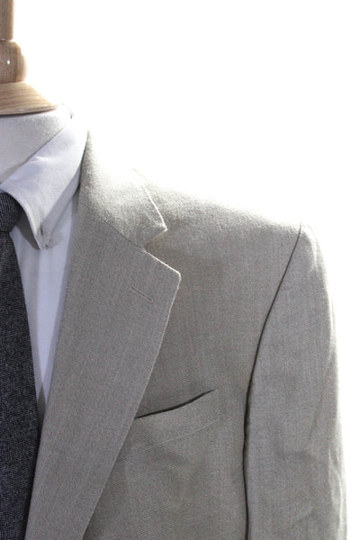 Oscar de la Renta Mens Silk Button Long Sleeve Collared Blazer Beige Size EUR46
