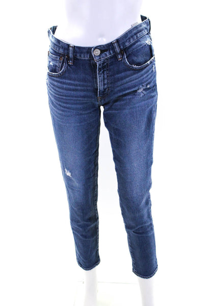 Moussy Womens Zipper Fly Mid Rise Distressed Skinny Jeans Blue Denim Size 27