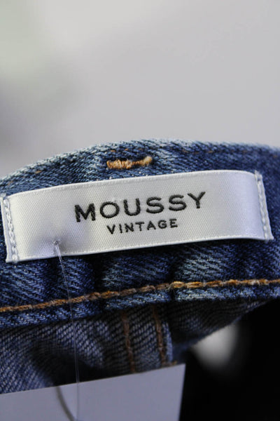 Moussy Womens Zipper Fly Mid Rise Distressed Skinny Jeans Blue Denim Size 27