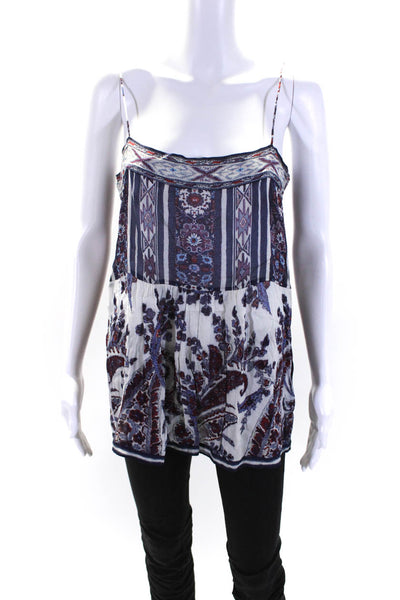 Etoile Isabel Marant Womens Spaghetti Strap Floral Top White Blue Size 2