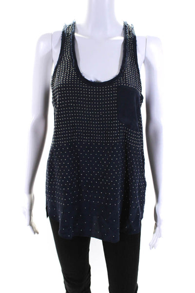 Rebecca Taylor Womens Scoop Neck Studded Pocket Silk Tank Top Navy Blue Size 4