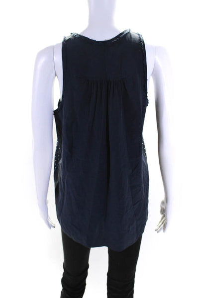 Rebecca Taylor Womens Scoop Neck Studded Pocket Silk Tank Top Navy Blue Size 4