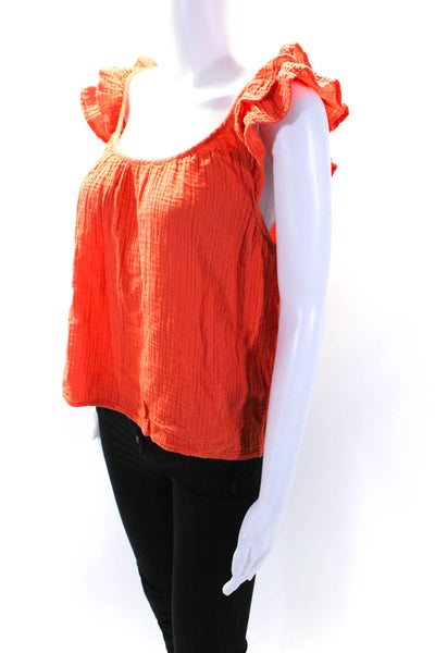 Xirena Womens Sleeveless Ruffled Scoop Neck Gauze Top Orange Cotton Size Medium