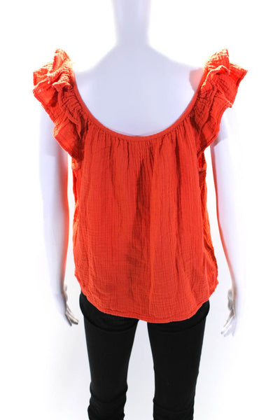 Xirena Womens Sleeveless Ruffled Scoop Neck Gauze Top Orange Cotton Size Medium