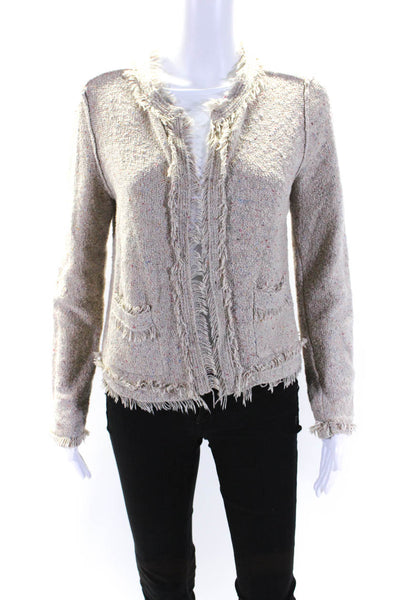 Joie Womens Long Sleeve Open Front Fringe Cardigan Sweater Brown Cotton Medium