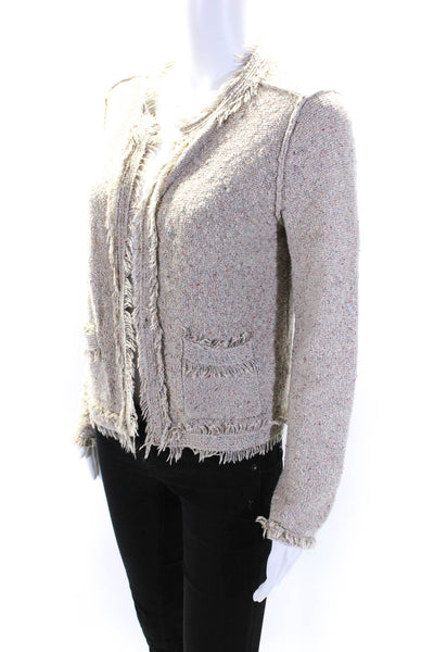 Joie Womens Long Sleeve Open Front Fringe Cardigan Sweater Brown Cotton Medium