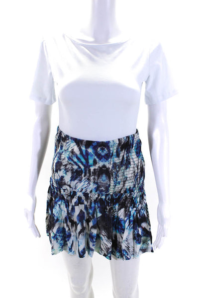 IRO Womens Smocked Waistband Abstract A Line Skirt Blue White Size IT 40