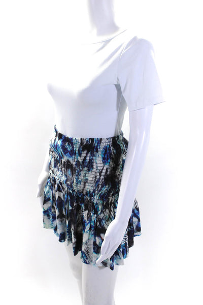 IRO Womens Smocked Waistband Abstract A Line Skirt Blue White Size IT 40