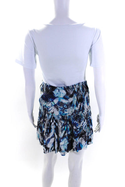 IRO Womens Smocked Waistband Abstract A Line Skirt Blue White Size IT 40