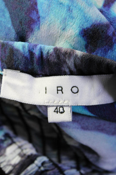 IRO Womens Smocked Waistband Abstract A Line Skirt Blue White Size IT 40