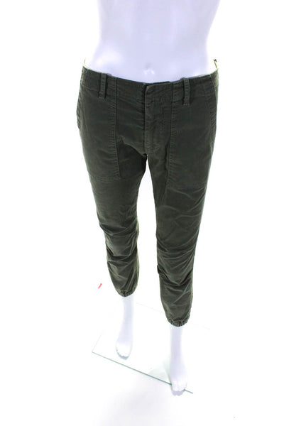 Nili Lotan Womens Low Rise Cropped Twill Joggers Pants Olive Green Size 0