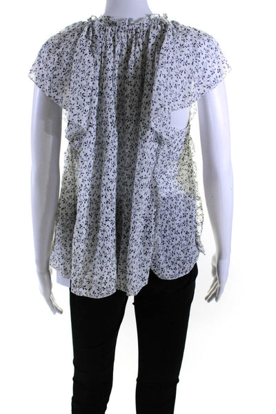 Ulla Johnson Womens Floral Print Short Sleeves Blouse White Black Cotton Size 6