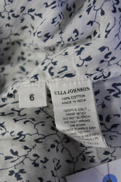 Ulla Johnson Womens Floral Print Short Sleeves Blouse White Black Cotton Size 6