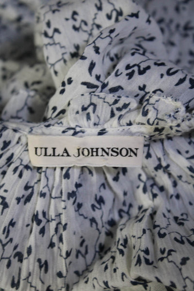 Ulla Johnson Womens Floral Print Short Sleeves Blouse White Black Cotton Size 6