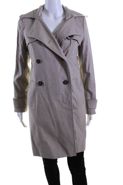 Club Monaco Womens Belted Double Breasted Collared Coat Beige Cotton Size Medium