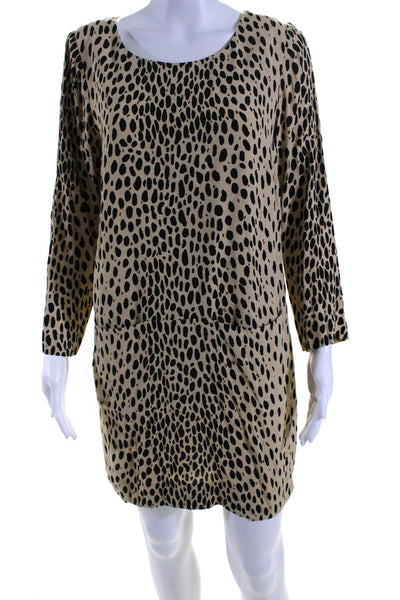 J Crew Womens Long Sleeve Scoop Neck Leopard Print Dress Brown Black Size 6