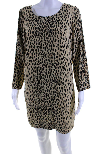 J Crew Womens Long Sleeve Scoop Neck Leopard Print Dress Brown Black Size 6