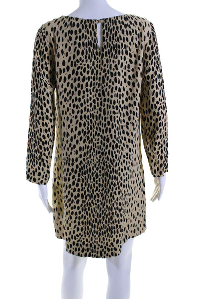 J Crew Womens Long Sleeve Scoop Neck Leopard Print Dress Brown Black Size 6