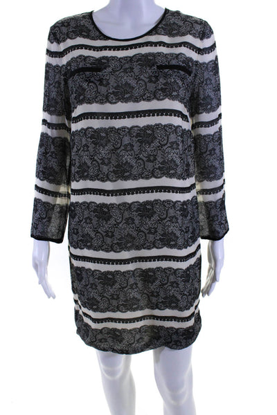 J Crew Collection Womens Long Sleeve Lace Print Silk Dress White Gray Size 6