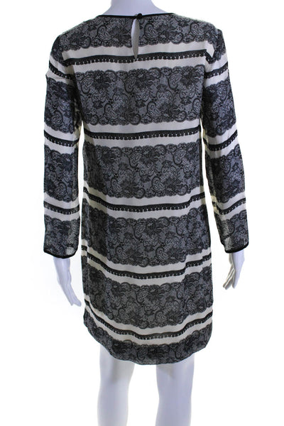 J Crew Collection Womens Long Sleeve Lace Print Silk Dress White Gray Size 6