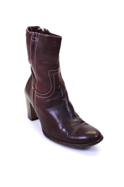 Paul Smith Womens Stacked Heel Leather Ankle Boots Burgundy Size 39 9