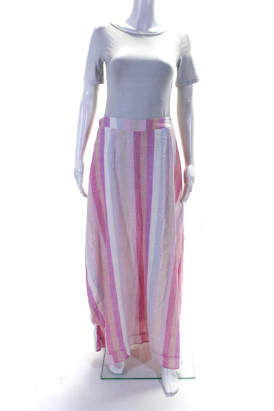 Splendid Womens Half Elastic Waist A Line Striped Maxi Skirt Pink Linen Large