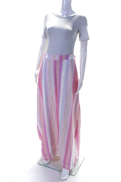 Splendid Womens Half Elastic Waist A Line Striped Maxi Skirt Pink Linen Large