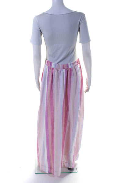 Splendid Womens Half Elastic Waist A Line Striped Maxi Skirt Pink Linen Large