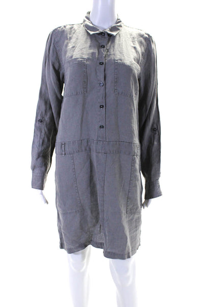 Michael Stars Womens Long Sleeve Woven Shirt Dress Gray Linen Size Large