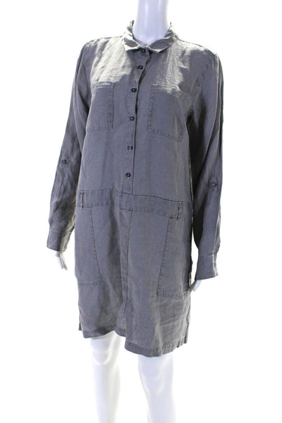 Michael Stars Womens Long Sleeve Woven Shirt Dress Gray Linen Size Large