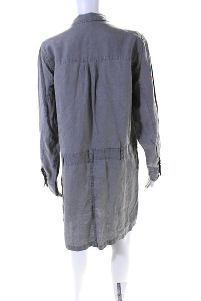 Michael Stars Womens Long Sleeve Woven Shirt Dress Gray Linen Size Large