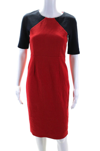 Boden Womens Short Sleeves Pencil Dress Red Navy Blue Cotton Size 2 Petite